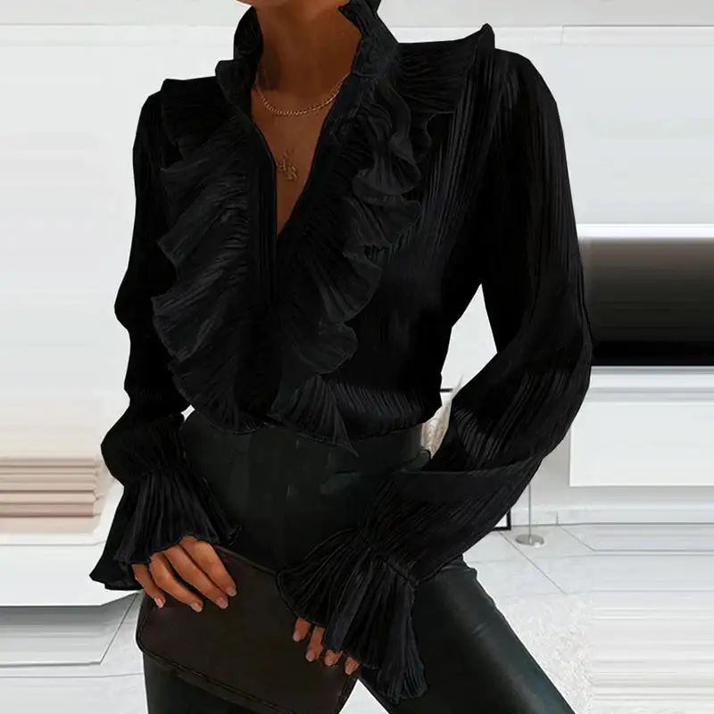 Simple Ruffled Long Sleeve Blouse