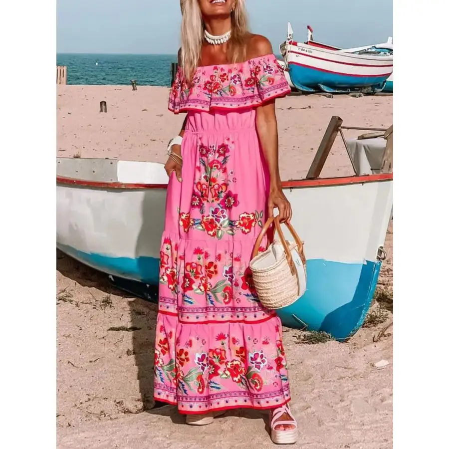 Floral Off Shoulder Ruffle Maxi Dress