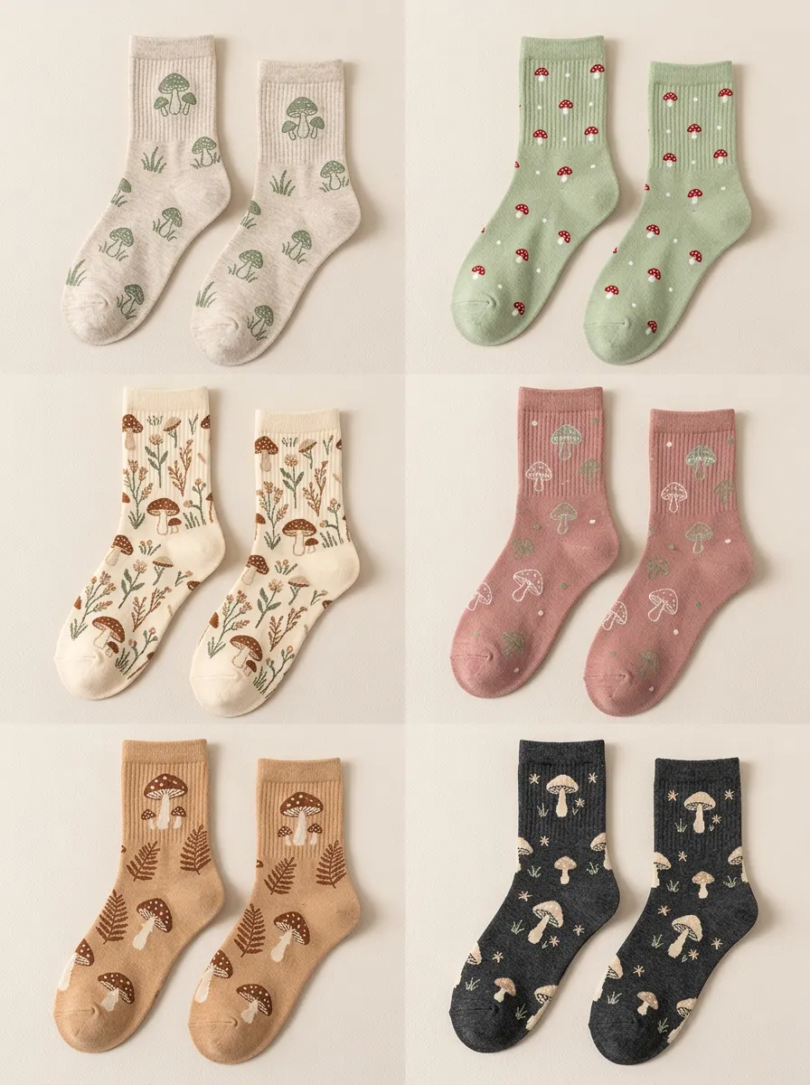 Women's Mushroom Ribbed Multi-Pack Ankle Cat Botanical Socks