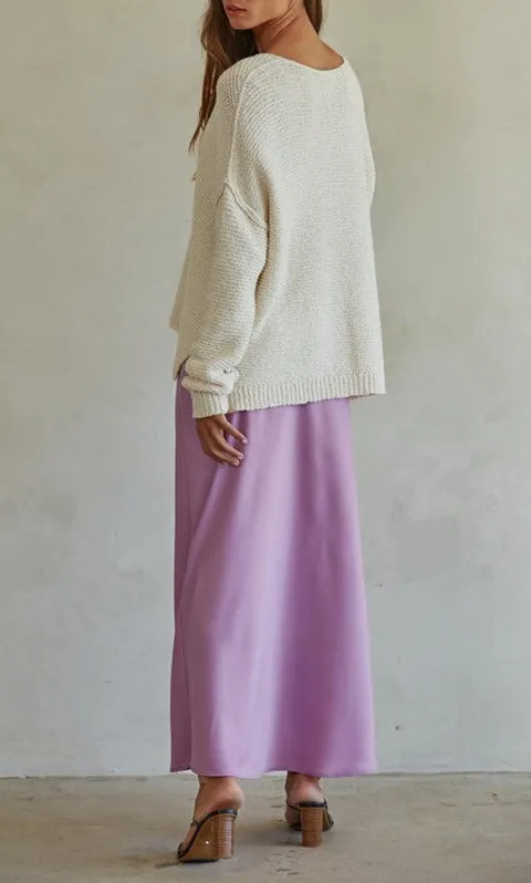 Lavender Satin Bias Cut Midi Skirt