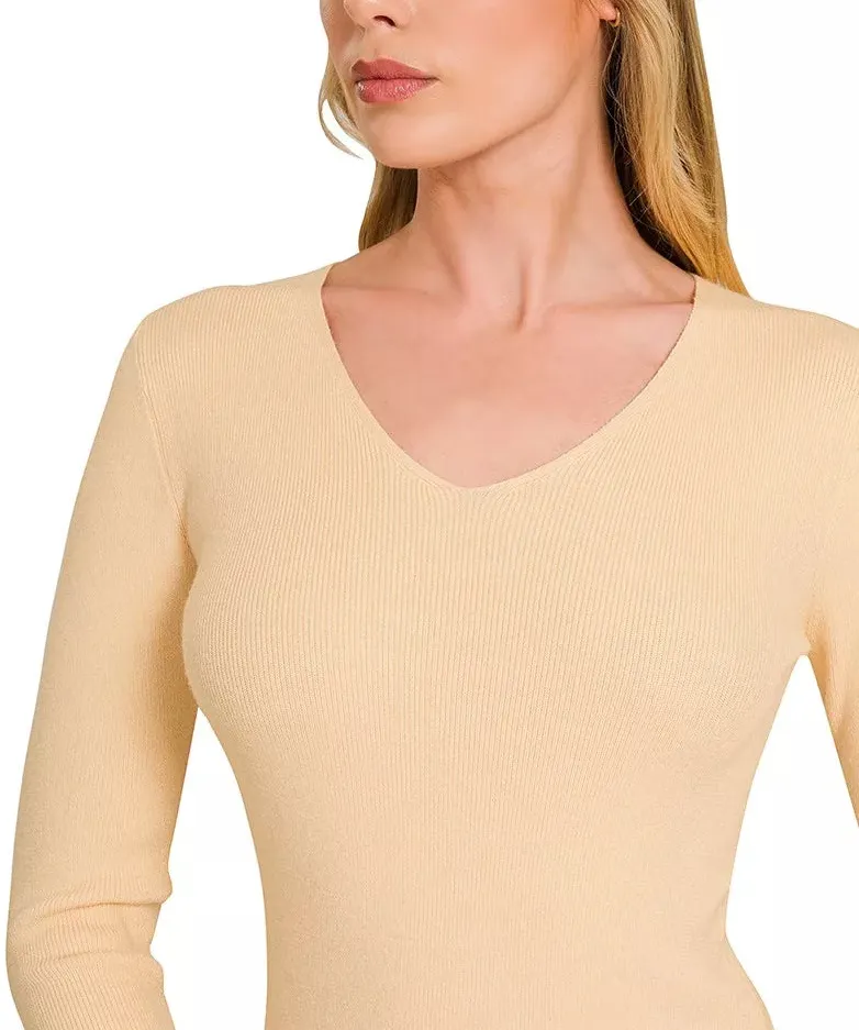 Soft Viscose Fitted V-Neck Sweater