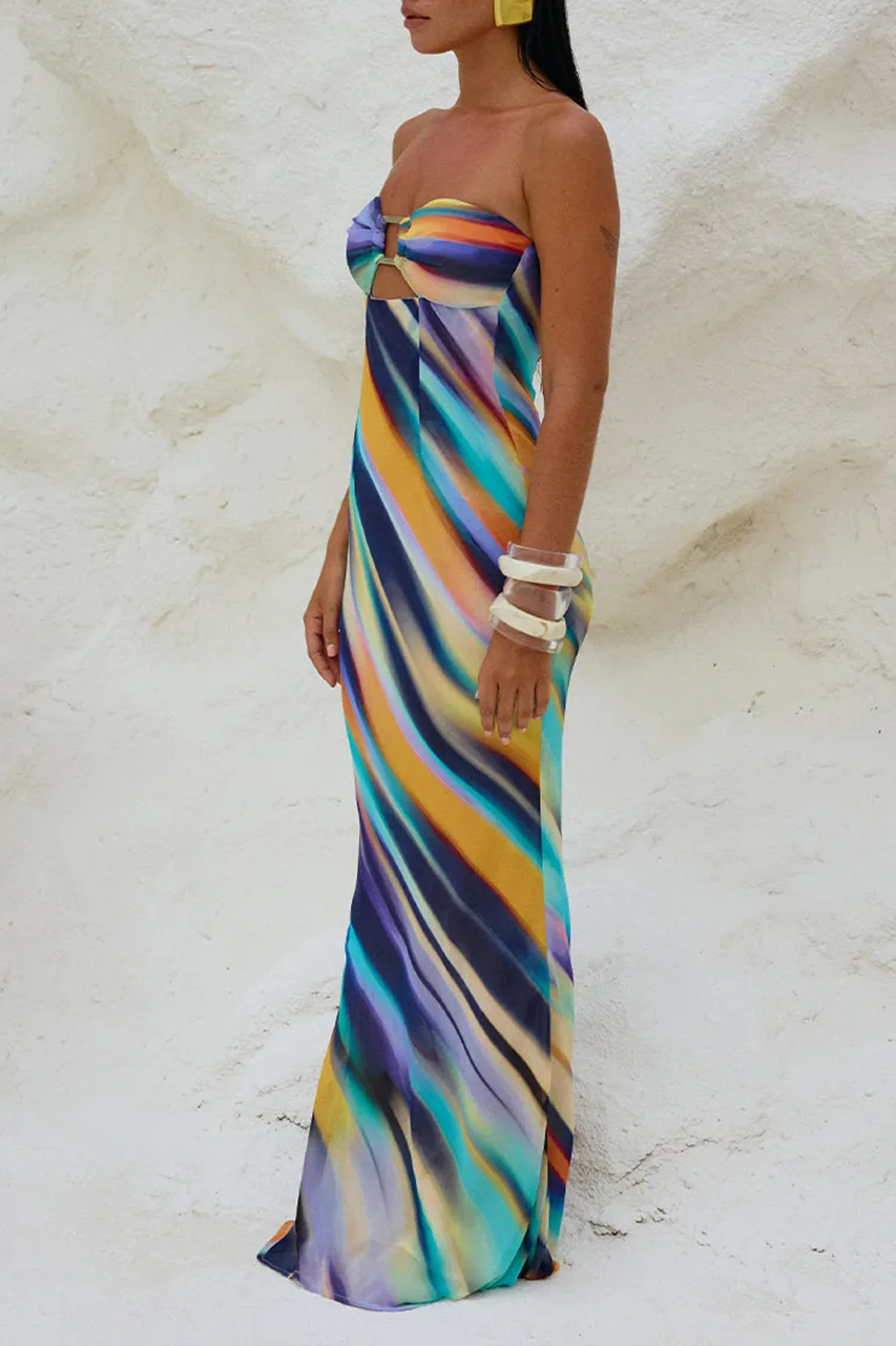 Strapless Color Blocked Maxi Dress