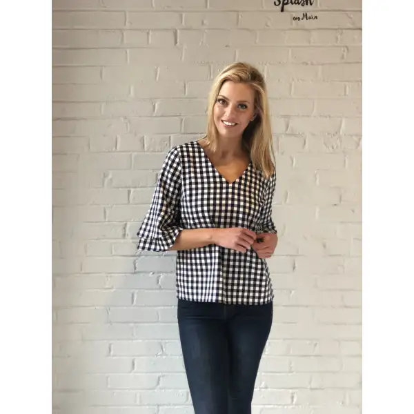 Gingham V Neck Casual Shirt