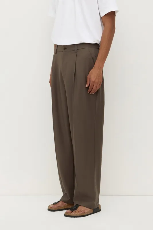 Brown Marled Tailored Pleated Pants