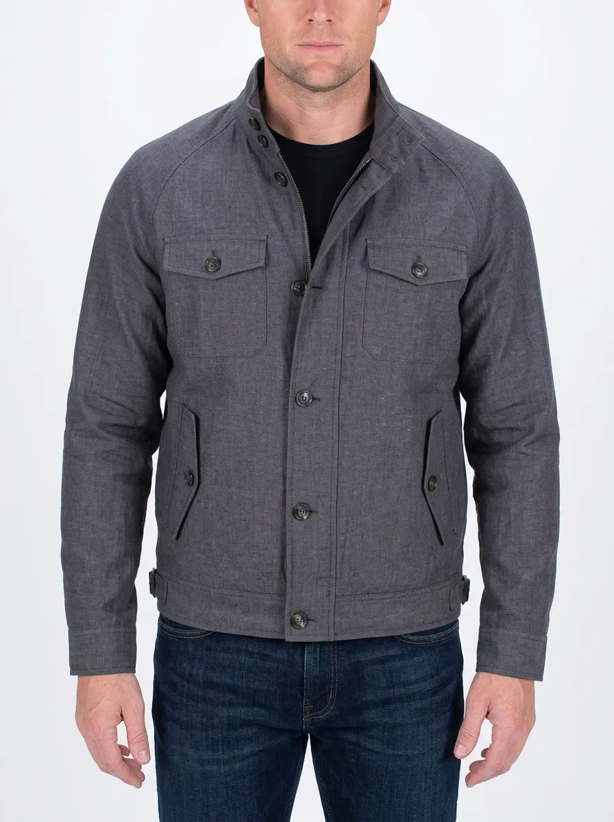 Men's Casual Grey Button-Up Utility Field Jacket