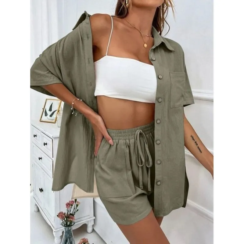 Loose Fit Short Sleeve Shirt Shorts Set