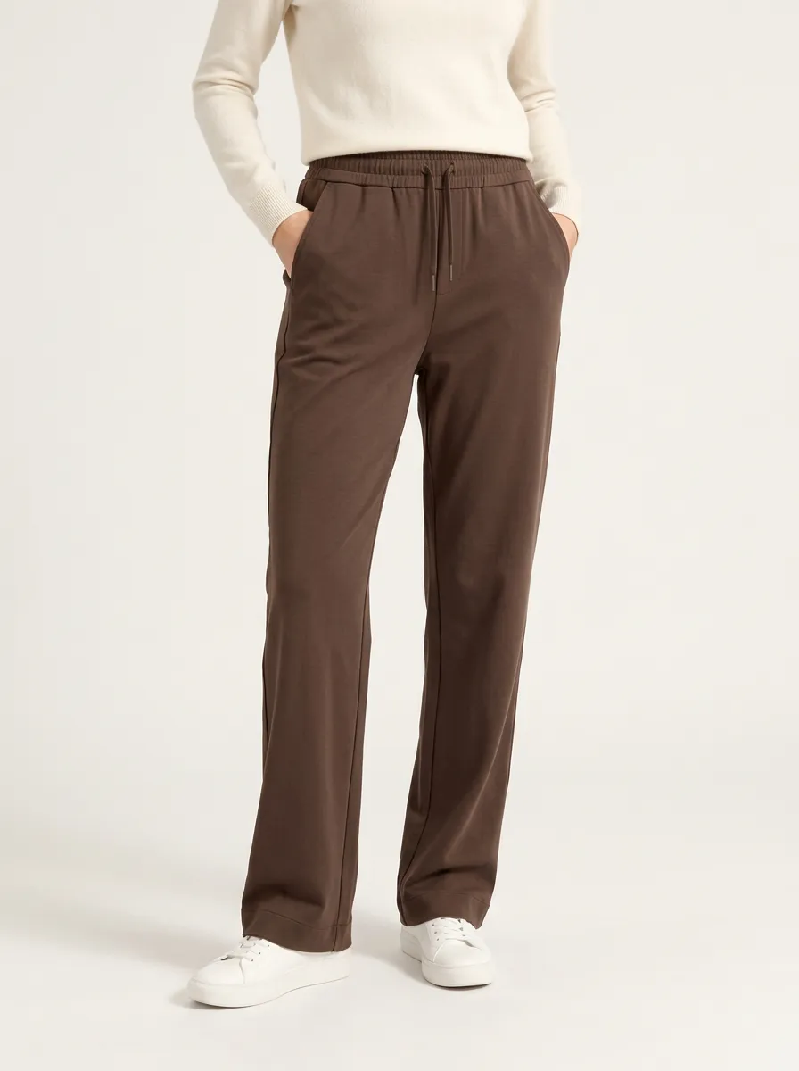Women's Drawstring Lounge Pants in Brown with Elastic Waist