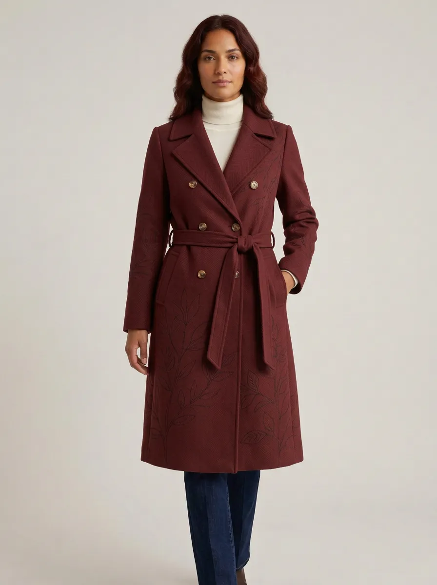 Women's Botanical Leaf Printed Trench Coat