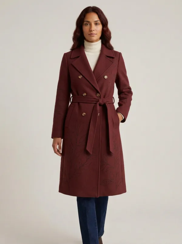 Women's Botanical Leaf Printed Trench Coat