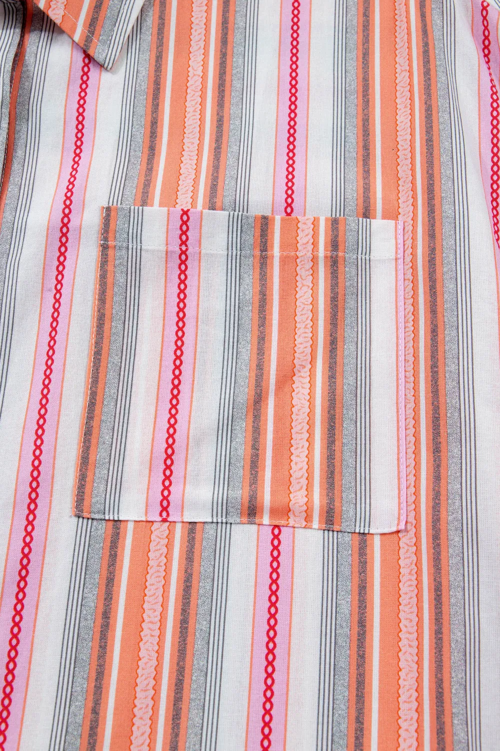 Pink Stripe Button Up Short Sleeve Shirt