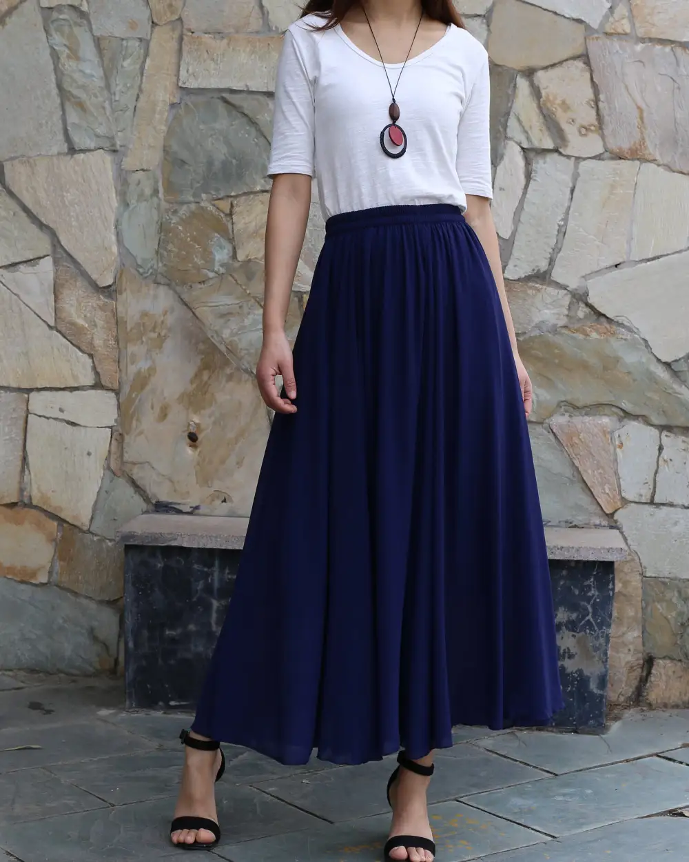 Relaxed Elastic Waist Chiffon A Line Maxi Skirt