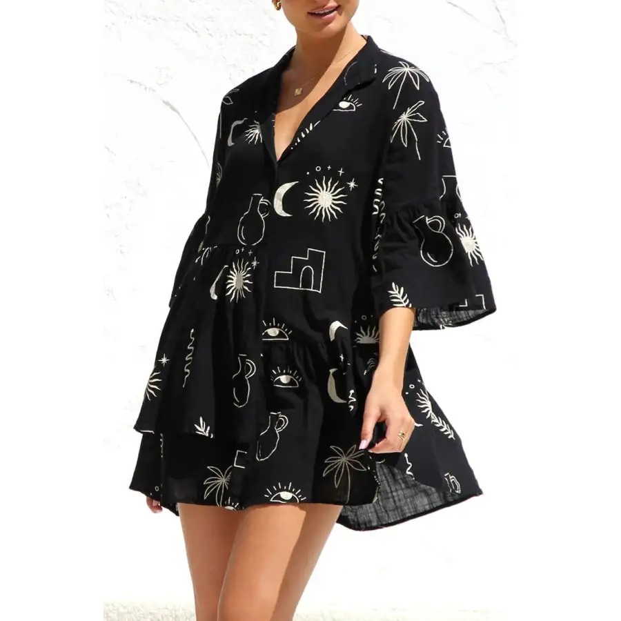 Ruched Three-Quarter Sleeve Mini Dress