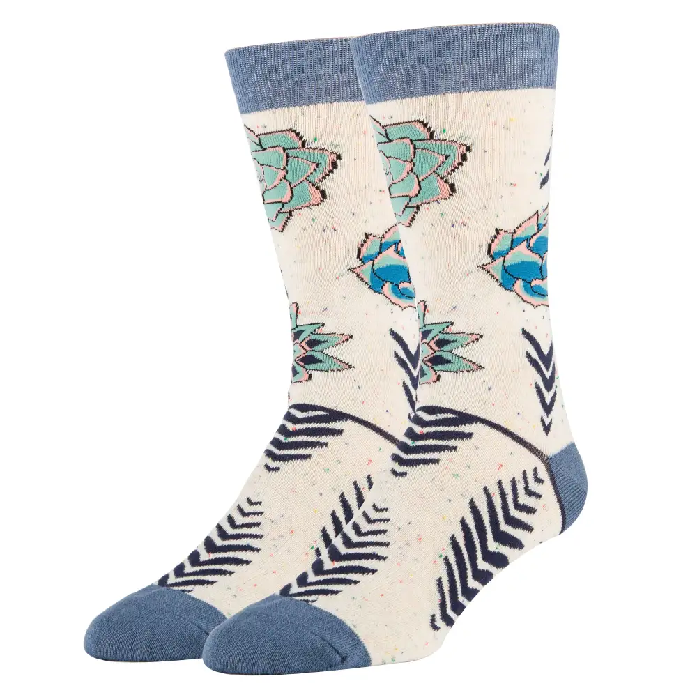 Cotton Blend Succulent Motif Crew Socks