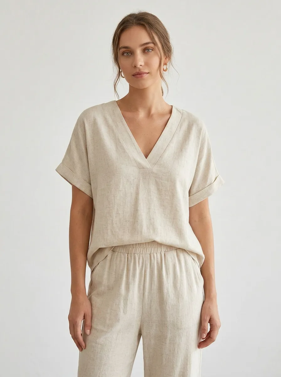 Layered Women's V-Neck Casual Lounge Set