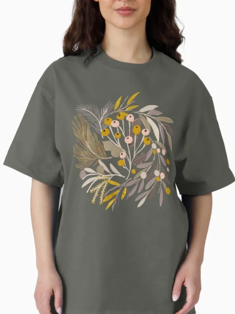 Women's Casual Minimalist Floral Print Crew Neck Short-Sleeve T-Shirt
