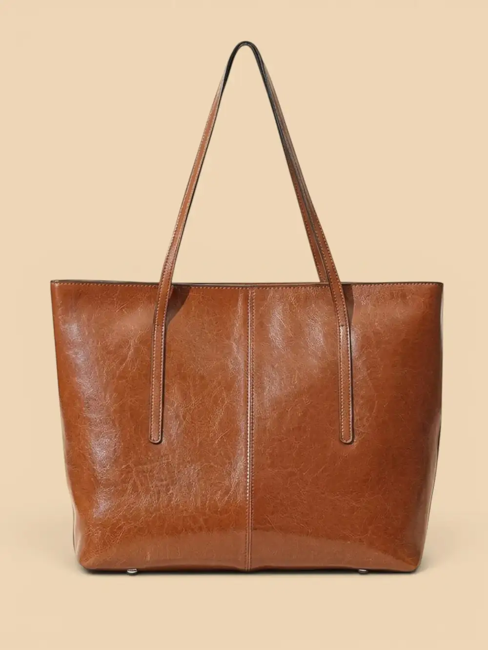 Vintage Structured Large Capacity Leather Tote Bag
