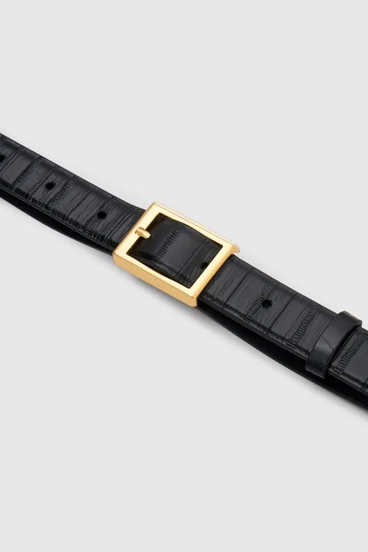 Black Textured Belted Belt