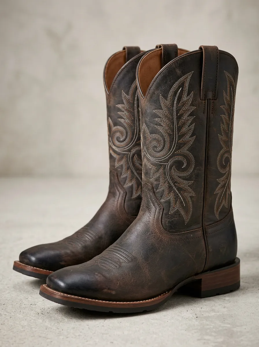 Men's Classic Western Cowboy Embroidered Distressed Cowboy Boots