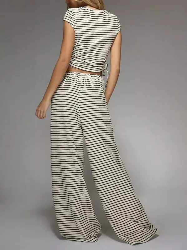 Striped Crop Top and Wide Leg Pants Set