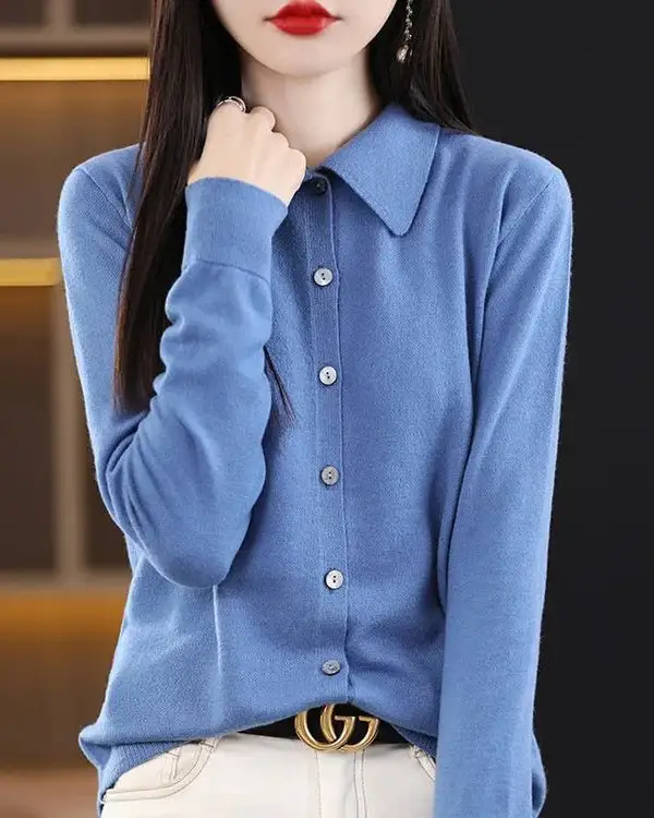 Classic Wool Turn-Down-Collar Cardigan
