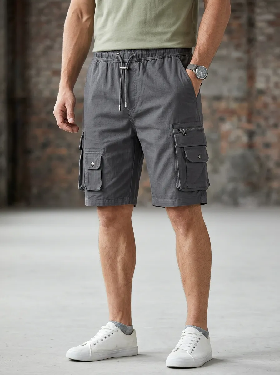 Classic Multi-Pocket Drawstring Cargo Shorts