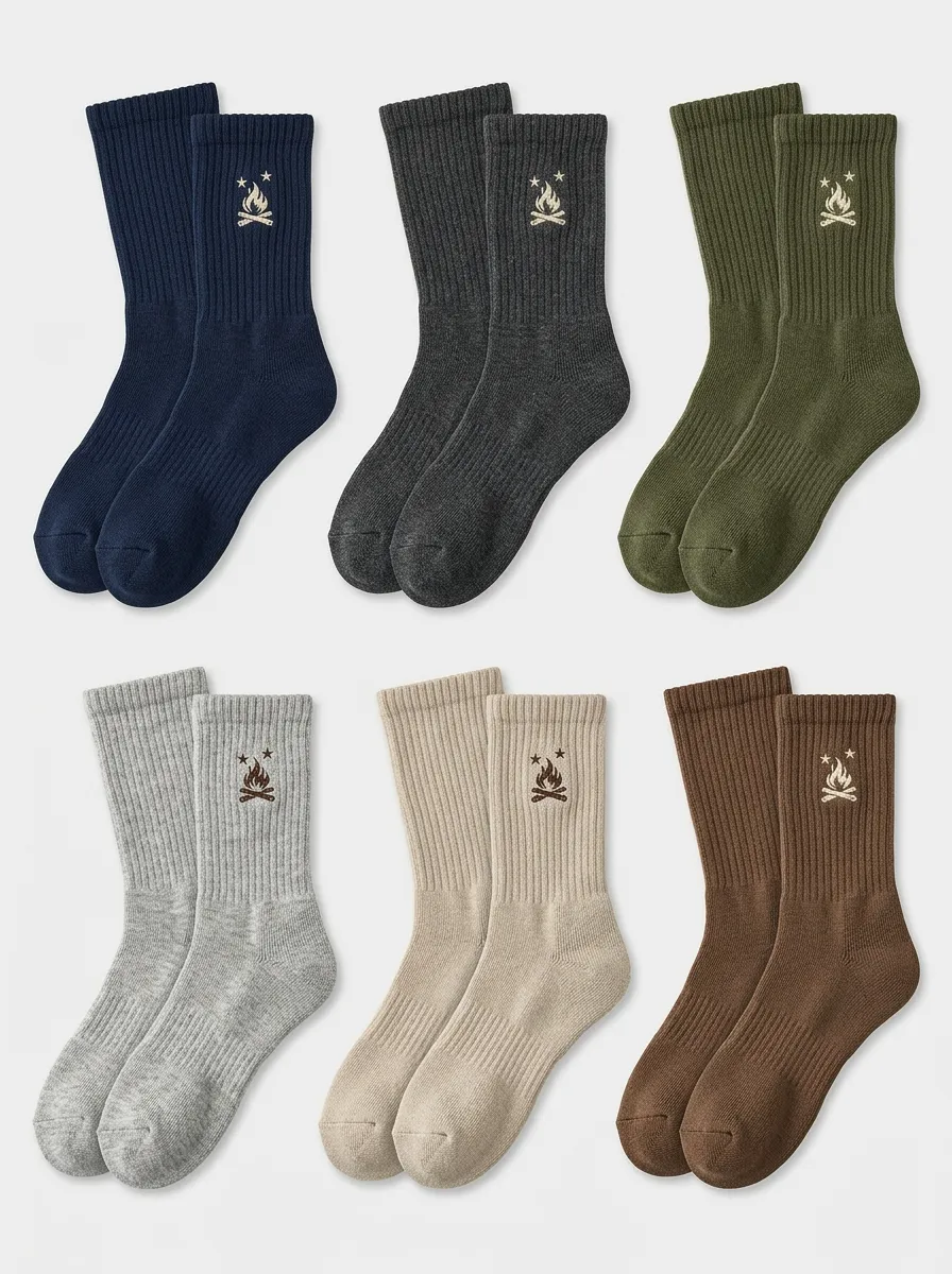Men's Six-Pair Campfire Star Embroidered Ribbed Crew Sock Set