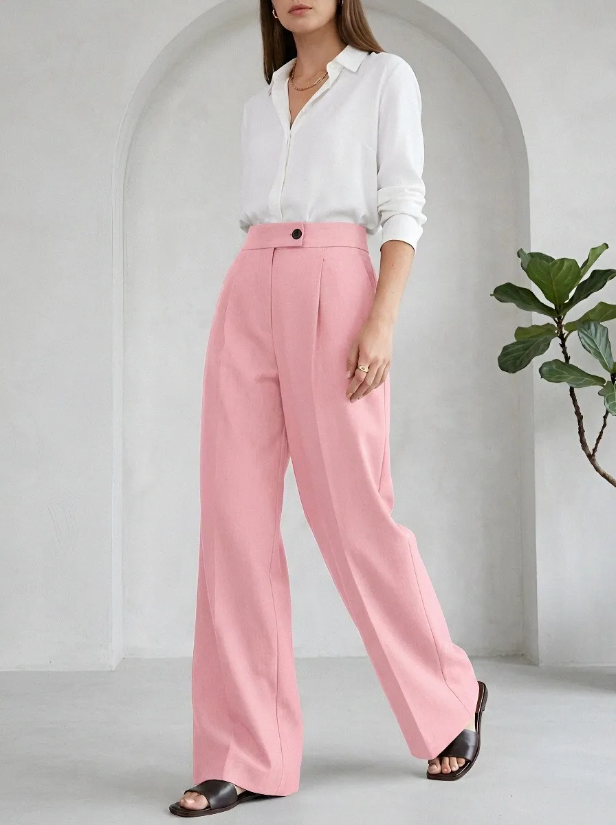 High-Waist Pleated Minimal Women's Wide-Leg Trousers