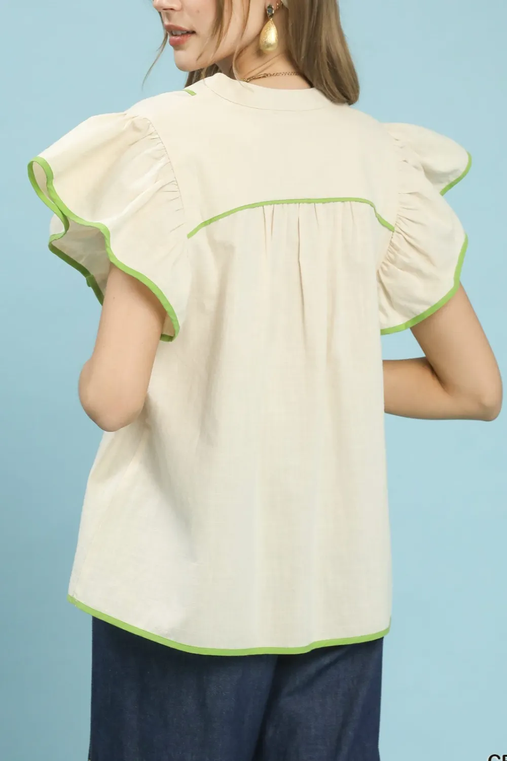 Refined Flutter-Sleeve Babydoll Blouse