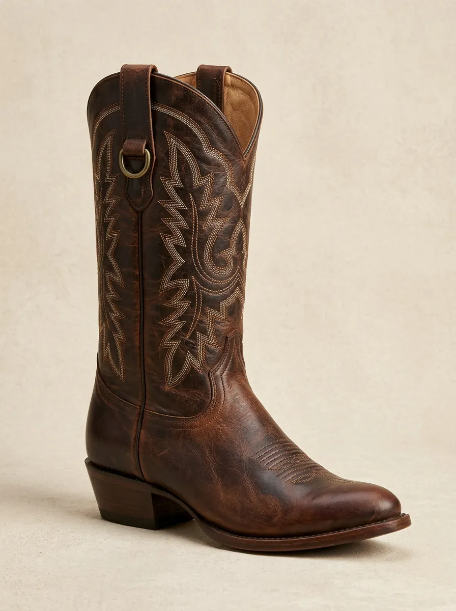 Men's Frontier Western Embroidered Brown Leather Printed Boots