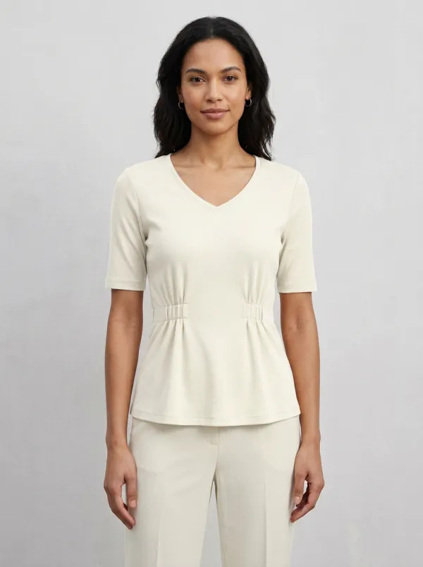 Fitted Peplum V-Neck Waist-Ruched Peplum Top