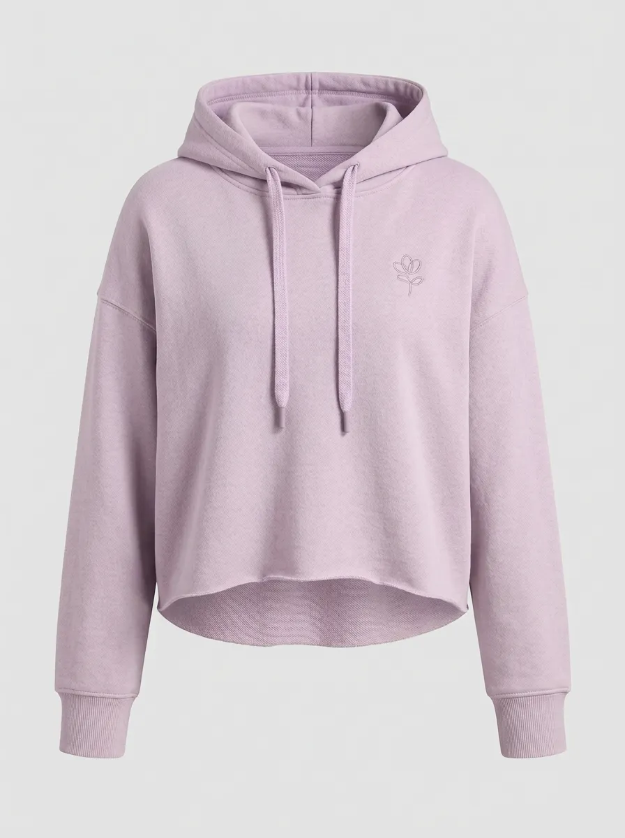 Women's Relaxed Minimalist Floral Line Art Printed Cropped Hoodie