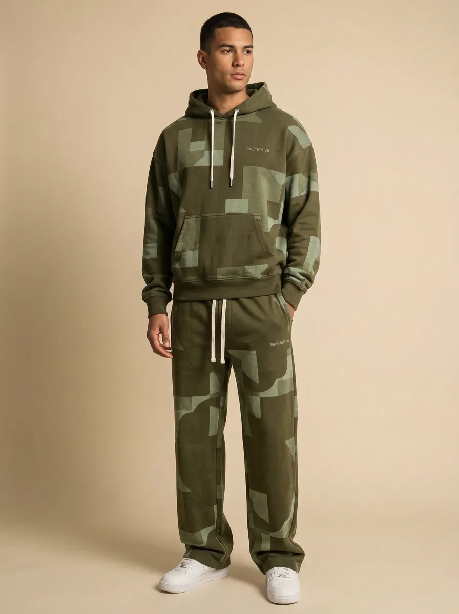 Men's Urban Streetwear Geometric Camo Print Jogger Set