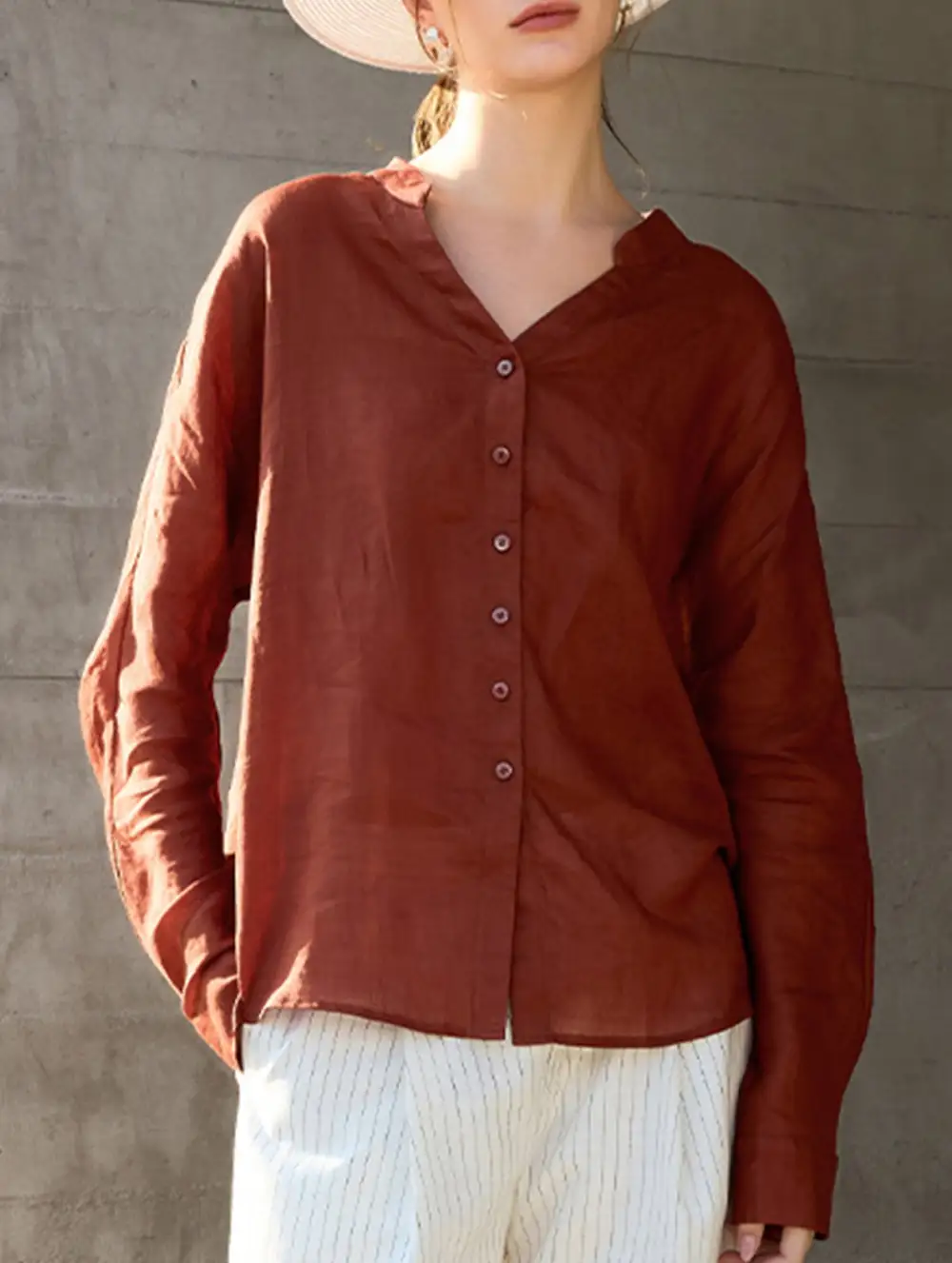Ramie V Neck Lightweight Top