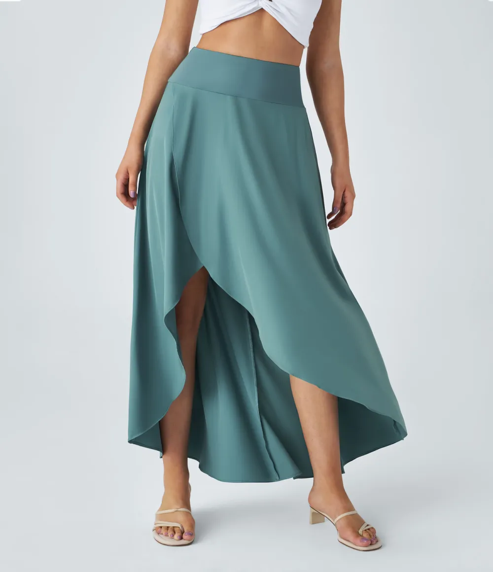 Breezeful High Waisted High Low Ruffle 2-in-1 Flowy Quick Dry Casual Regular Maxi Skirt