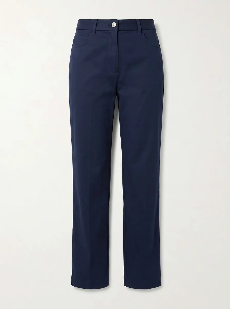 Women's Navy Blue Solid Color Mid-Rise Straight Leg Pants