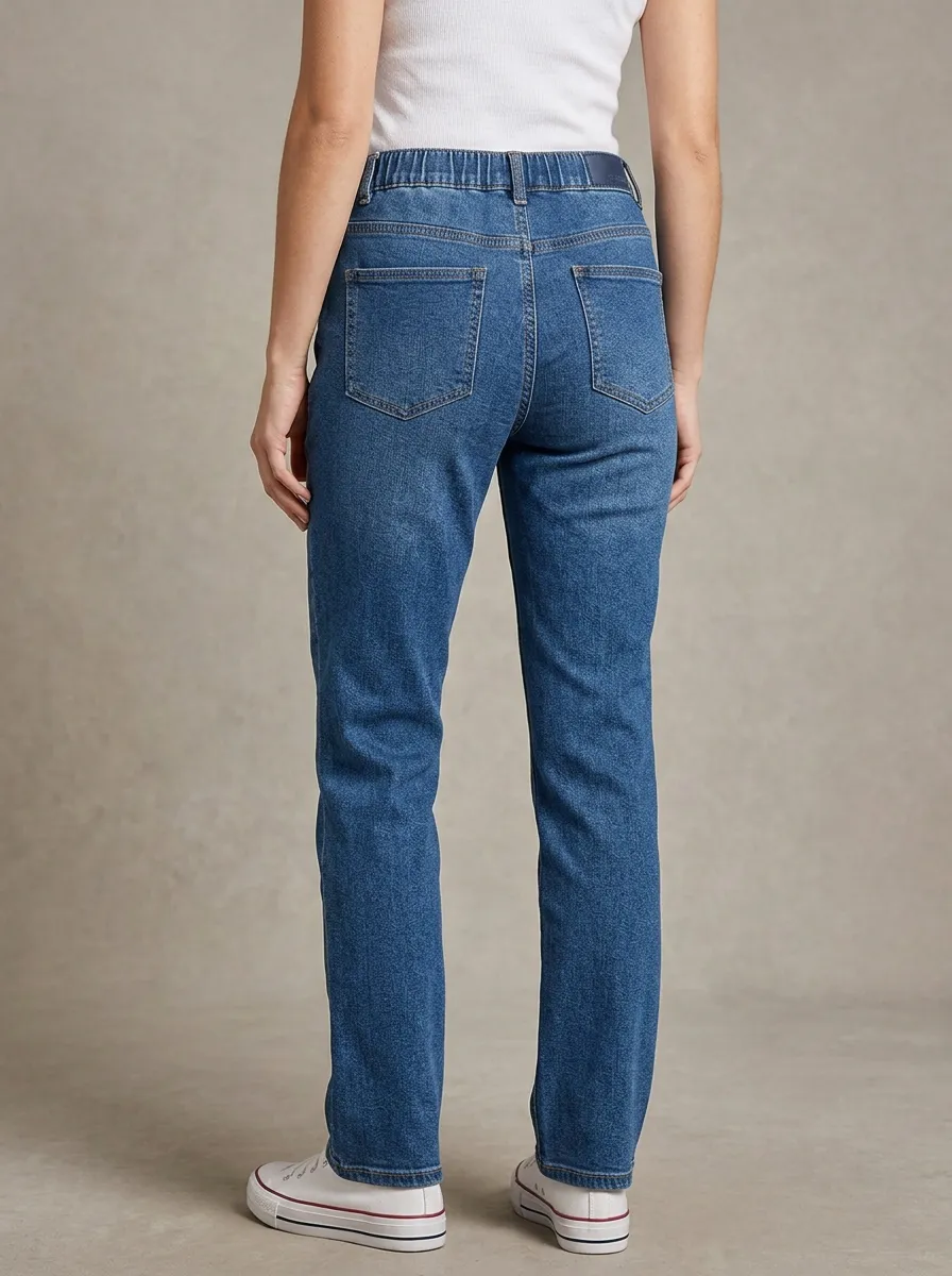 Women's Casual Drawstring Waist Zipper Pocket Denim Pants