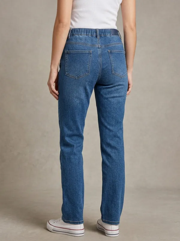 Women's Casual Drawstring Waist Zipper Pocket Denim Pants