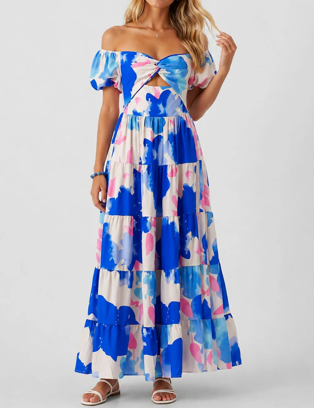 Bubble Short Sleeves Maxi Dress