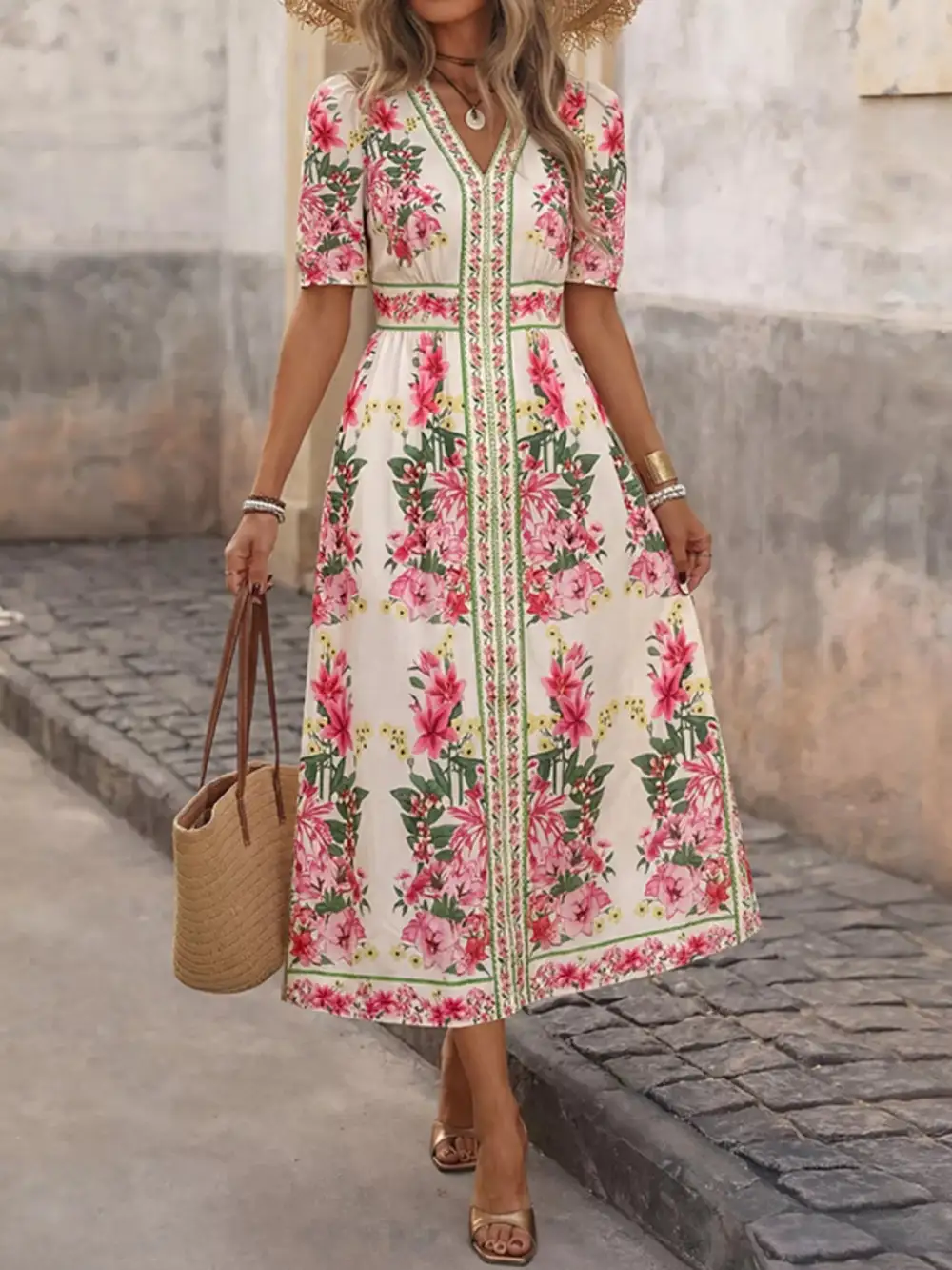 Everyday Print V-neck Midi Dress