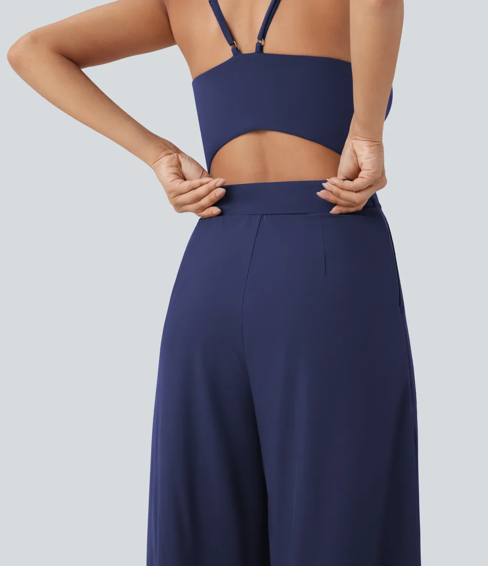 Breezeful Wide Leg Quick Dry Casual Slip Jumpsuit with Pockets-Easy Peezy Edition