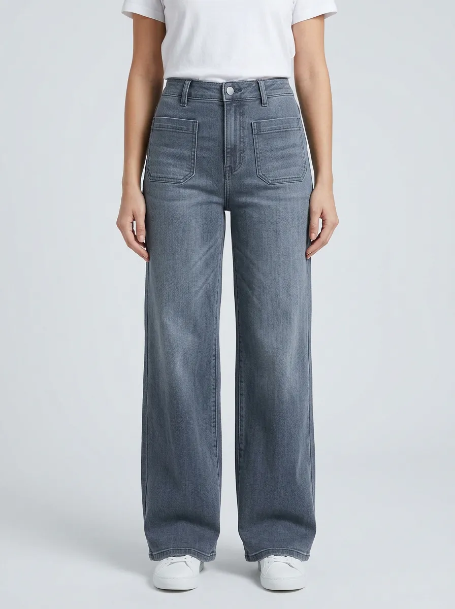 Women's Patch-Pocket High-Rise Wide-Leg Stretch Jeans