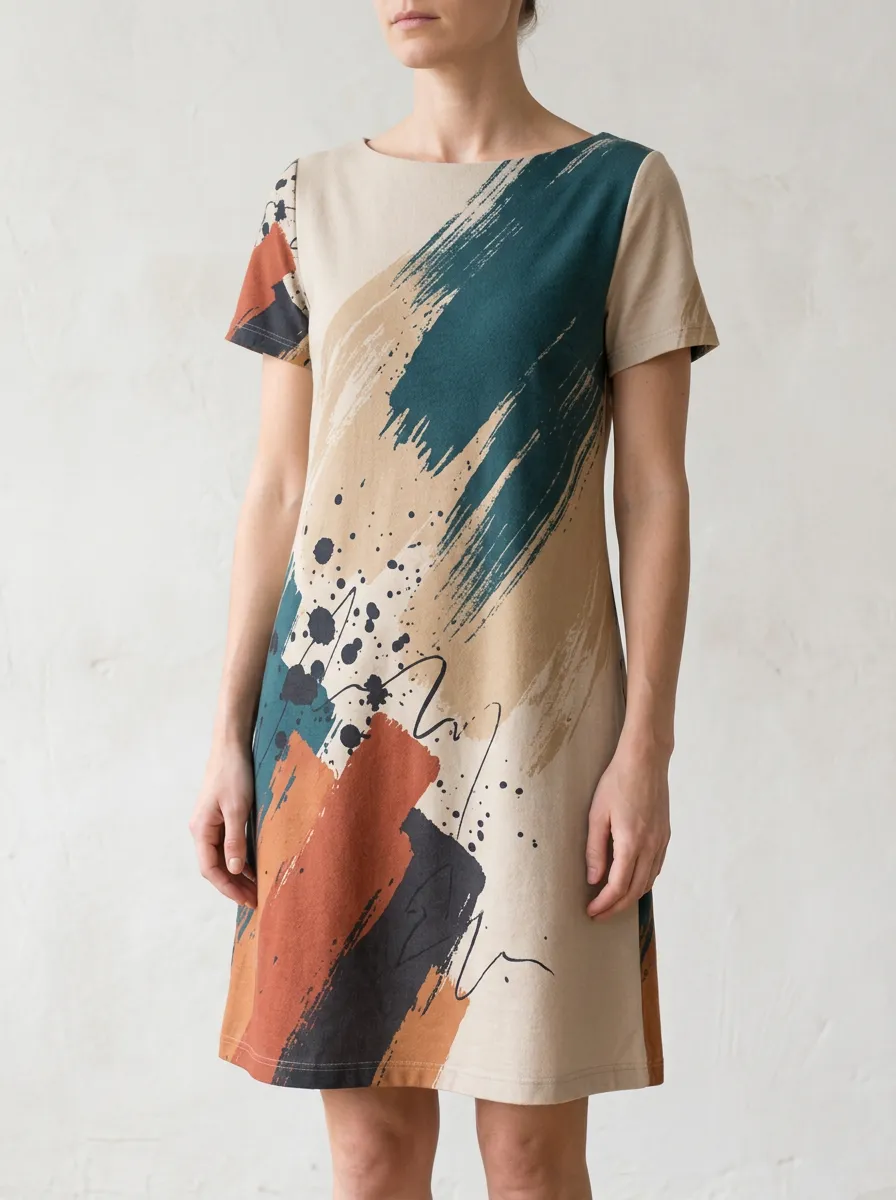 Women's Abstract Print Short Sleeve Shift Dress
