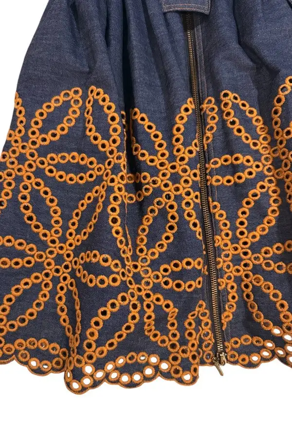 Navy Blue Geometric Print Belted Dress