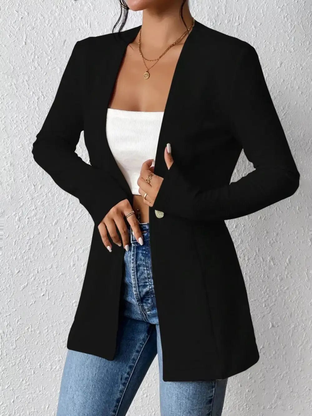 One Button Long Sleeve Blazer Easy Layering Piece