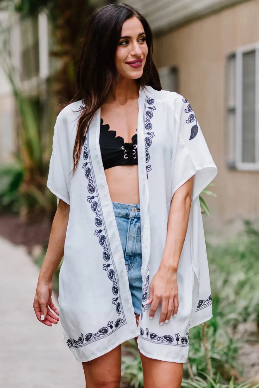 Swimwear Retro Floral Pattern Kimono