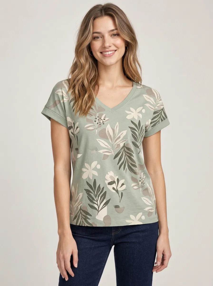 Women's Daily Botanical Tropical Leaf V-Neck Graphic T-Shirt