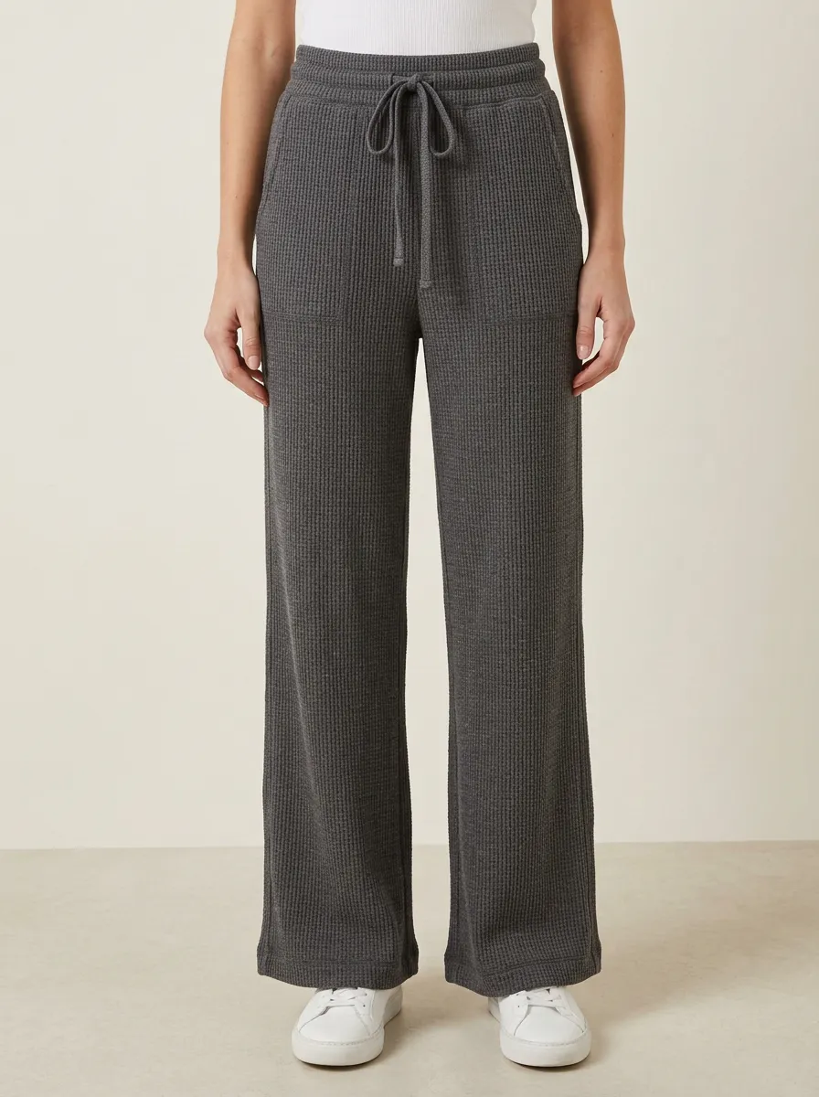 Women's Casual Lounge Waffle Knit Drawstring Wide Leg Pants