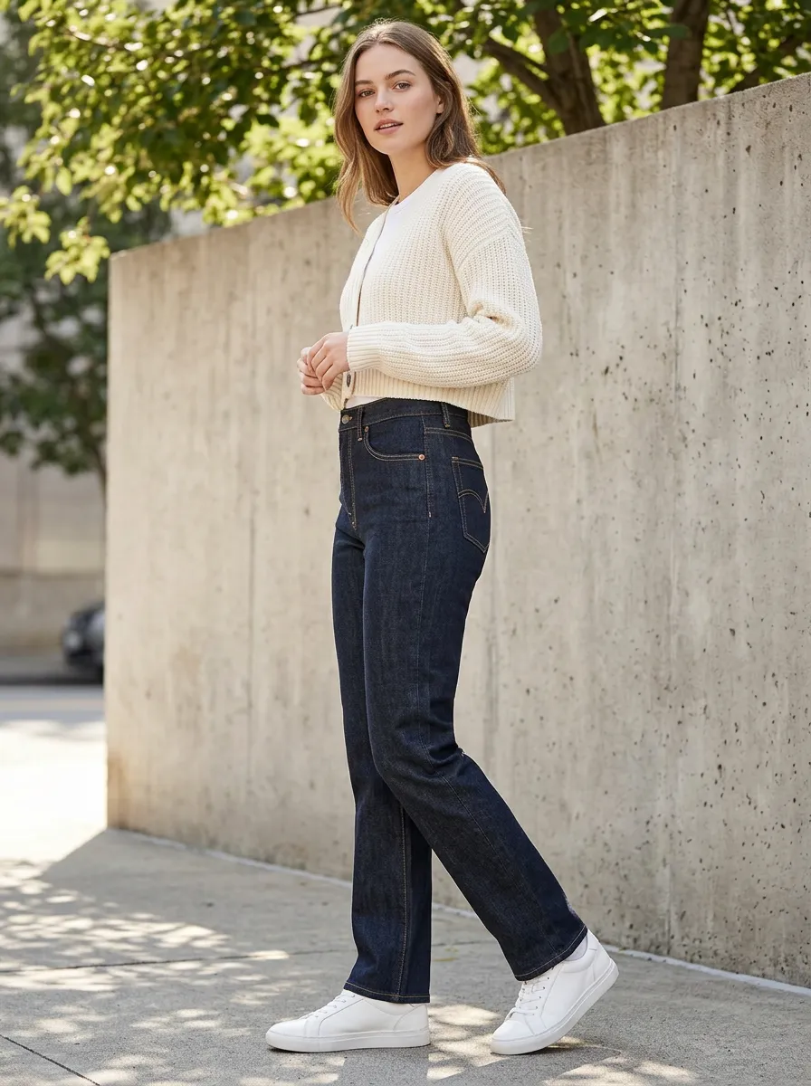 Women's Casual Daily Wear Dark Wash Denim Straight Pant