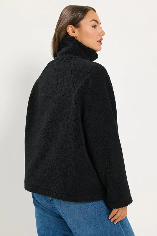 Black Funnel Neck Borg Jacket detail 2