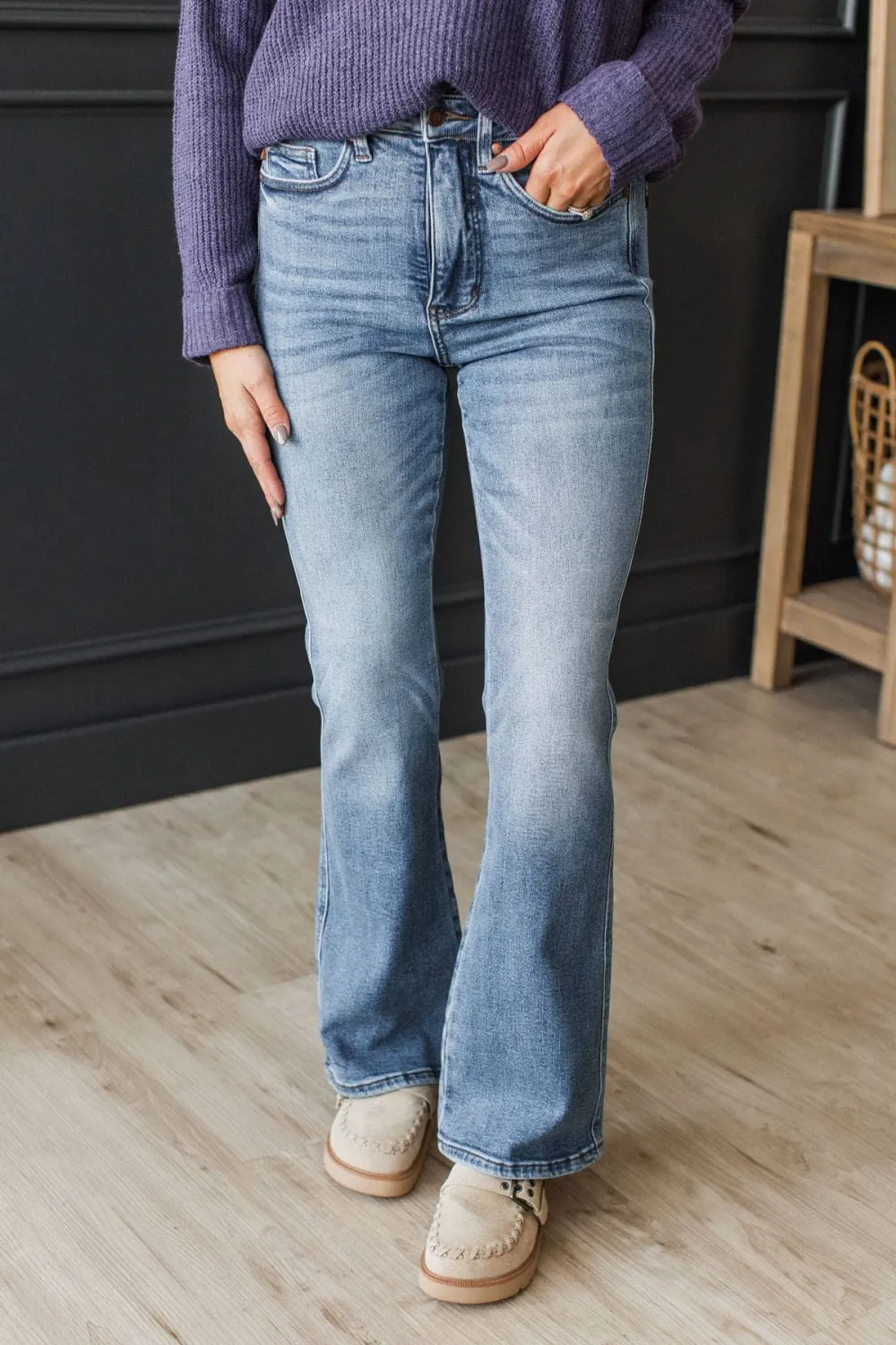 High-Rise Tummy Control Bootcut Clean Finish Jeans